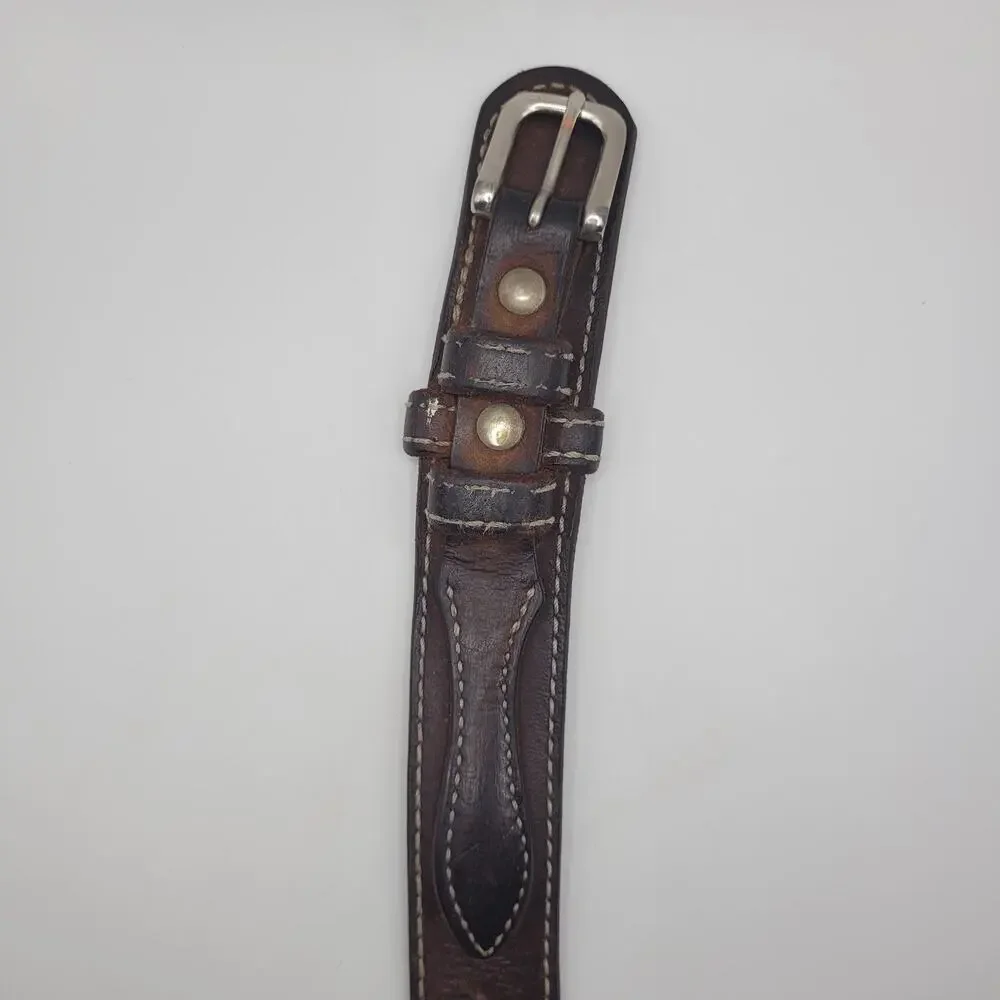 Brown Leather Belt 36 Western Contrast Stitch Double Keeper Casual Rugged Cowboy